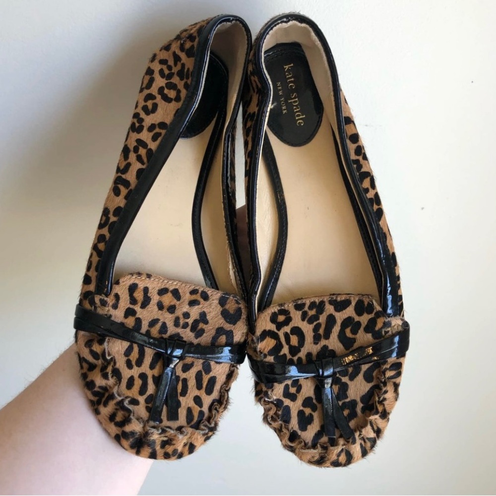 Kate Spade Leopard Printed Calf Hair Leather Trim Flats